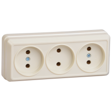 РС23-2-ОК Розетка 3местн. без з/к 10А откр.уст. ОКТАВА (кремовый)