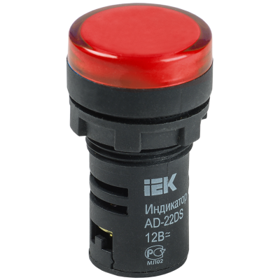Лампа AD22DS(LED)матрица d22мм красный 12В AC/DC