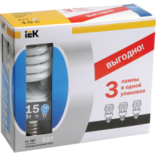 Лампа спираль КЭЛ-S Е27 15Вт 4000К Т2 ПРОМОПАК 3 шт